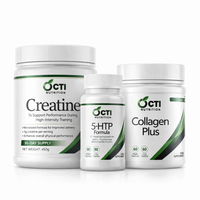 Three supplement containers from OCTI Nutrition on a white background