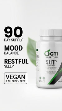 Supplement bottle labeled 'Octi Nutrition' with text highlighting benefits on a white background