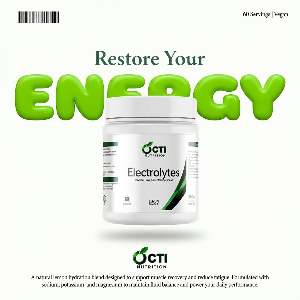 Octi Nutrition electrolytes supplement container with promotional text on a white background