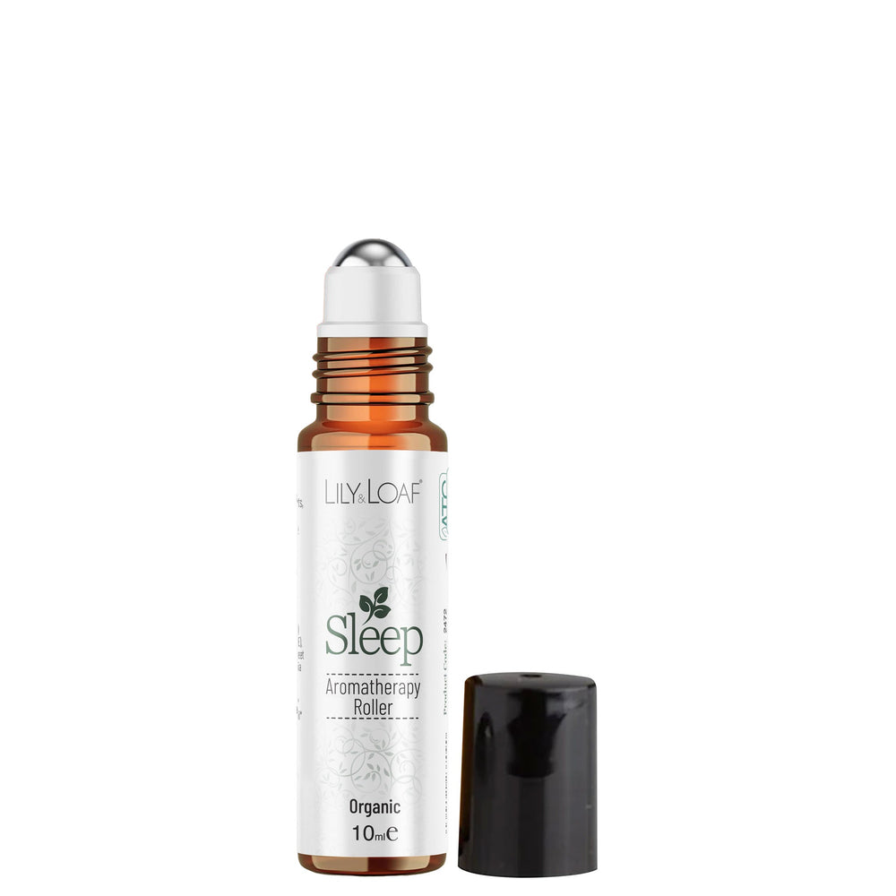 Aromatherapy roller bottle labeled 'Sleep' by Lily & Loaf on a white background