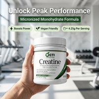 Person holding a container of Octi Nutrition Creatine in a gym setting