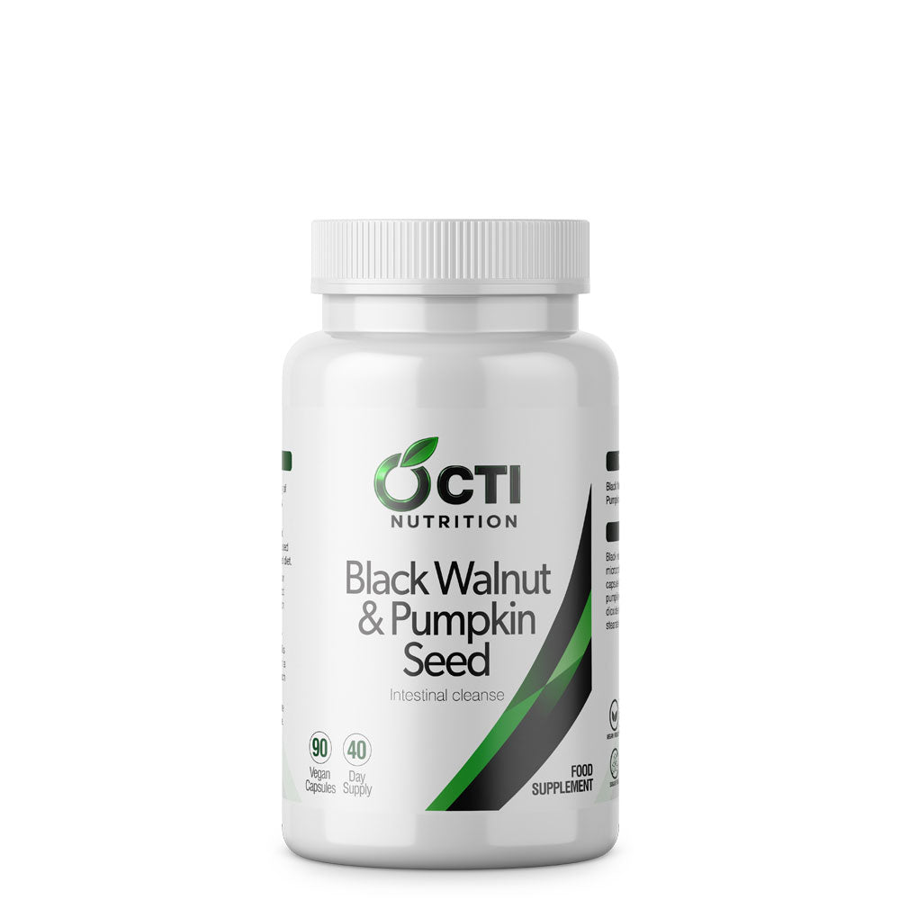 Supplement bottle labeled 'Black Walnut & Pumpkin Seed' by OCTI Nutrition on a white background