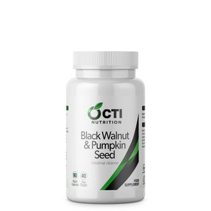 Supplement bottle labeled 'Black Walnut & Pumpkin Seed' by OCTI Nutrition on a white background