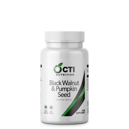 Supplement bottle labeled 'Black Walnut & Pumpkin Seed' by OCTI Nutrition on a white background
