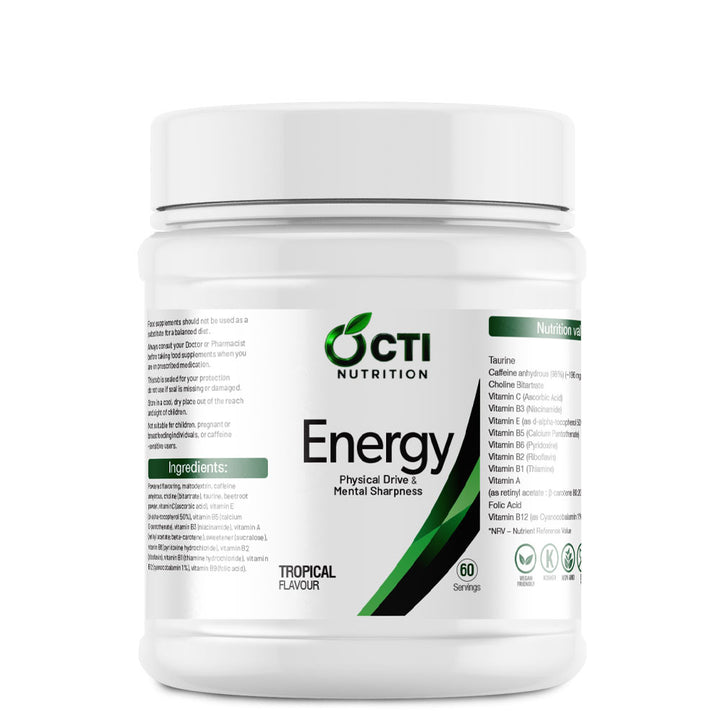 OCTI Nutrition Energy supplement container on a white background