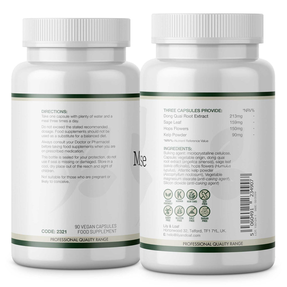 Menopause Support, dong quai, sage, hops, kelp | Lily & Loaf