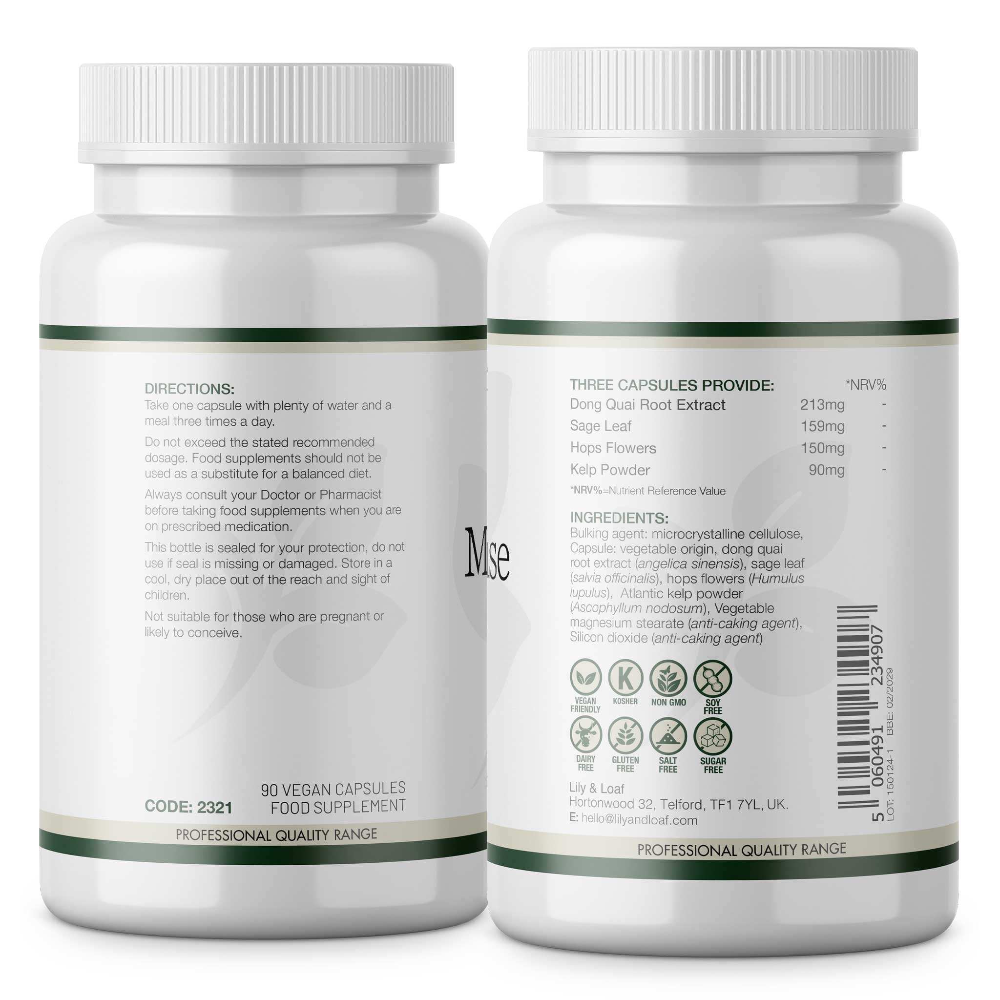 Menopause Support, dong quai, sage, hops, kelp | Lily & Loaf